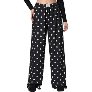 image:imageRoseSeek Womens Leopard Print Wide Leg Pants Patched Elastic Waist Casual Loose TrousersDots Black