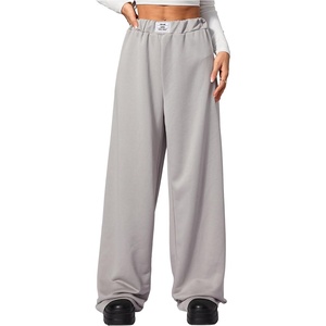 image:imageRoseSeek Womens Leopard Print Wide Leg Pants Patched Elastic Waist Casual Loose TrousersLight Grey