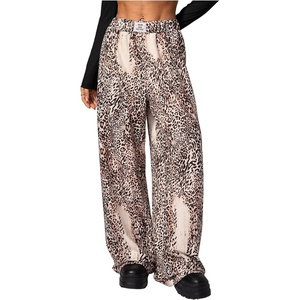image:imageRoseSeek Womens Leopard Print Wide Leg Pants Patched Elastic Waist Casual Loose TrousersLight Pink