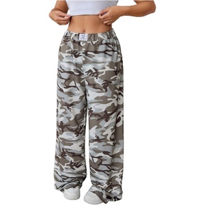image:imageRoseSeek Womens Leopard Print Wide Leg Pants Patched Elastic Waist Casual Loose TrousersMix Grey