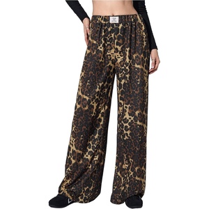 image:imageRoseSeek Womens Leopard Print Wide Leg Pants Patched Elastic Waist Casual Loose TrousersMulticolor Cheetah