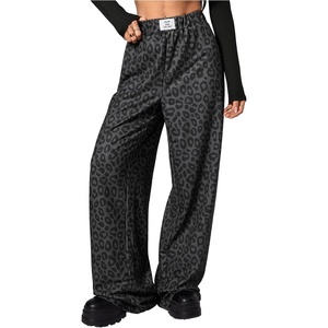 image:imageRoseSeek Womens Leopard Print Wide Leg Pants Patched Elastic Waist Casual Loose TrousersMulticolor Dark