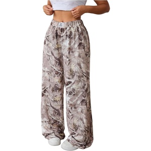 image:imageRoseSeek Womens Leopard Print Wide Leg Pants Patched Elastic Waist Casual Loose TrousersMulticolor Grey