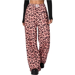 image:imageRoseSeek Womens Leopard Print Wide Leg Pants Patched Elastic Waist Casual Loose TrousersMulticolor Pink