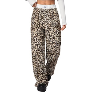 image:imageRoseSeek Womens Leopard Print Wide Leg Pants Patched Elastic Waist Casual Loose TrousersMulticolor Yellow