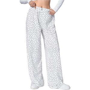 image:imageRoseSeek Womens Leopard Print Wide Leg Pants Patched Elastic Waist Casual Loose TrousersWhite