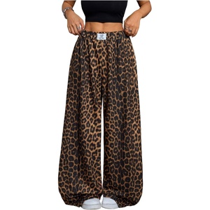 image:imageRoseSeek Womens Leopard Print Wide Leg Pants Patched Elastic Waist Casual Loose TrousersYellow