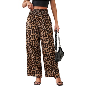 image:imageRoseSeek Womens Leopard Print Wide Leg Paperbag Pants Elastic High Waisted Casual Loose TrousersCoffee Brown