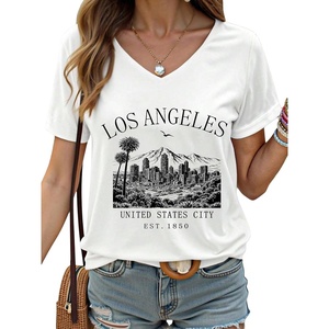image:imageRoseSeek Womens Letter Graphic Tees V Neck Short Sleeve Casual T Shirts Old Money TopsGraphic White