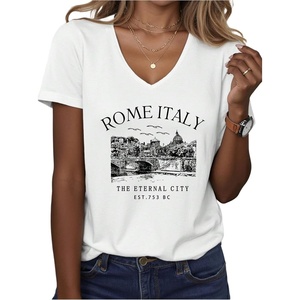 image:imageRoseSeek Womens Letter Graphic Tees V Neck Short Sleeve Casual T Shirts Old Money TopsWhite