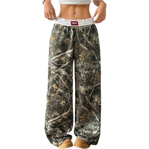 image:imageRoseSeek Womens Letter Leopard Print Straight Leg Pants Elastic Waist Y2K Trousers Bottoms with PocketsArmy Green