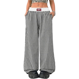 image:imageRoseSeek Womens Letter Leopard Print Straight Leg Pants Elastic Waist Y2K Trousers Bottoms with PocketsBlack