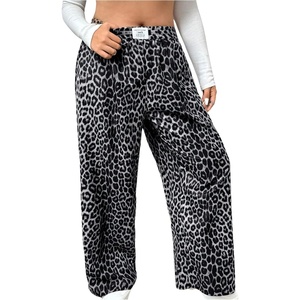 image:imageRoseSeek Womens Letter Leopard Print Straight Leg Pants Elastic Waist Y2K Trousers Bottoms with PocketsDeep Grey
