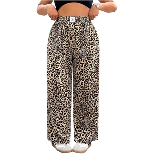 image:imageRoseSeek Womens Letter Leopard Print Straight Leg Pants Elastic Waist Y2K Trousers Bottoms with PocketsLight Brown