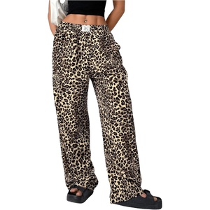 image:imageRoseSeek Womens Letter Leopard Print Straight Leg Pants Elastic Waist Y2K Trousers Bottoms with PocketsMulticolor