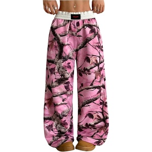 image:imageRoseSeek Womens Letter Leopard Print Straight Leg Pants Elastic Waist Y2K Trousers Bottoms with PocketsPink and Brown