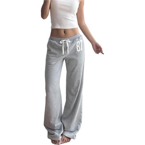 image:imageRoseSeek Womens Number Embroidery Sweatpants Wide Leg Pants Athletic Pants Casual Sports TrousersGrey