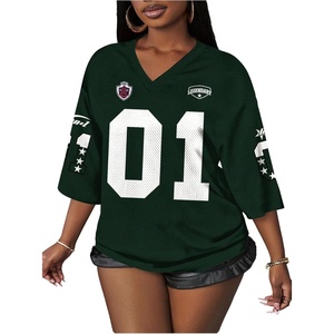 image:imageRoseSeek Womens Number Graphic Mesh Oversized Jersey Shirts Y2K Half Sleeve V Neck Athletic ShirtsMulticolor