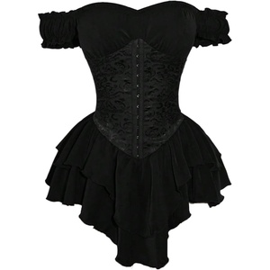image:imageRoseSeek Womens Off Shoulder Corset Dress Ruffle Hem Lace Up Mini Dress Gothic Lolita OutfitsBlack