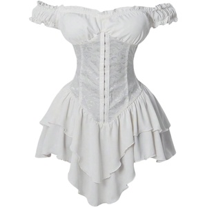 image:imageRoseSeek Womens Off Shoulder Corset Dress Ruffle Hem Lace Up Mini Dress Gothic Lolita OutfitsWhite