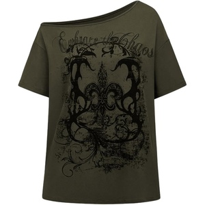 image:imageRoseSeek Womens Off The Shoulder Tops Gothic Graphic Tee Y2k Grunge Outfits Vintage Summer Going Out TopsArmy Green