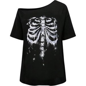 image:imageRoseSeek Womens Off The Shoulder Tops Gothic Graphic Tee Y2k Grunge Outfits Vintage Summer Going Out TopsBones Black