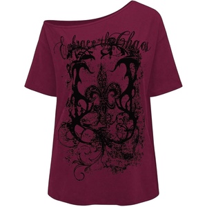 image:imageRoseSeek Womens Off The Shoulder Tops Gothic Graphic Tee Y2k Grunge Outfits Vintage Summer Going Out TopsBurgundy Black