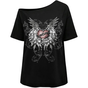 image:imageRoseSeek Womens Off The Shoulder Tops Gothic Graphic Tee Y2k Grunge Outfits Vintage Summer Going Out TopsChain Black