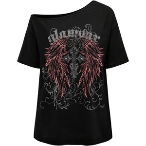 image:imageRoseSeek Womens Off The Shoulder Tops Gothic Graphic Tee Y2k Grunge Outfits Vintage Summer Going Out TopsGothic Black