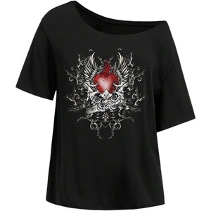 image:imageRoseSeek Womens Off The Shoulder Tops Gothic Graphic Tee Y2k Grunge Outfits Vintage Summer Going Out TopsHeart Black