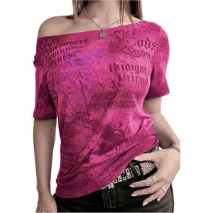 image:imageRoseSeek Womens Off The Shoulder Tops Gothic Graphic Tee Y2k Grunge Outfits Vintage Summer Going Out TopsHot Pink