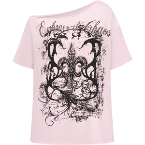 image:imageRoseSeek Womens Off The Shoulder Tops Gothic Graphic Tee Y2k Grunge Outfits Vintage Summer Going Out TopsPink