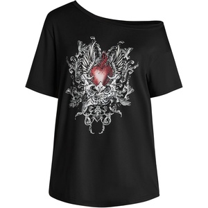 image:imageRoseSeek Womens Off The Shoulder Tops Gothic Graphic Tee Y2k Grunge Outfits Vintage Summer Going Out TopsPrint Black