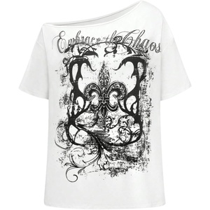 image:imageRoseSeek Womens Off The Shoulder Tops Gothic Graphic Tee Y2k Grunge Outfits Vintage Summer Going Out TopsWhite