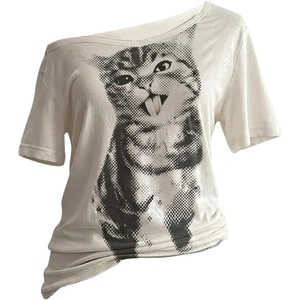 image:imageRoseSeek Womens Off The Shoulder Tops Gothic Graphic Tee Y2k Grunge Outfits Vintage Summer Going Out TopsWhite and Black