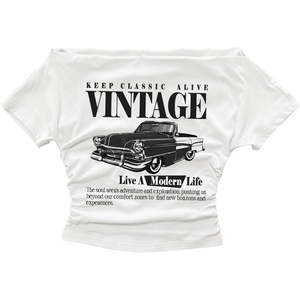 image:imageRoseSeek Womens Off The Shoulder Y2K Letter Graphic Tees Vintage T Shirts  Short Sleeve Fitted Retro Tops Summer Going Out Tops For Women Trendy Tops  Car Print TeeWhite Black