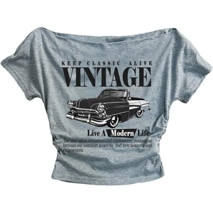 image:imageRoseSeek Womens Off The Shoulder Y2K Letter Graphic Tees Vintage T Shirts  Short Sleeve Fitted Retro Tops Summer Going Out Tops For Women Trendy Tops  Car Print TeeLight Grey