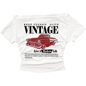 image:imageRoseSeek Womens Off The Shoulder Y2K Letter Graphic Tees Vintage T Shirts  Short Sleeve Fitted Retro Tops Summer Going Out Tops For Women Trendy Tops  Car Print TeeWhite Red