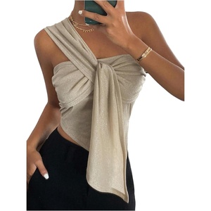 image:imageRoseSeek Womens One Shoulder Twist Front Tank Top Sleeveless Fitted Ruched Going Out Tops Date Night OutfitDark Apricot