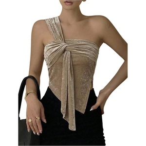 image:imageRoseSeek Womens One Shoulder Twist Front Tank Top Sleeveless Fitted Ruched Going Out Tops Date Night OutfitLight Khaki