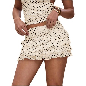 image:imageRoseSeek Womens Polka Dots Ruffle Tiered Layered Skirts Low Rise Ruched Y2K A Line Mini SkirtApricot