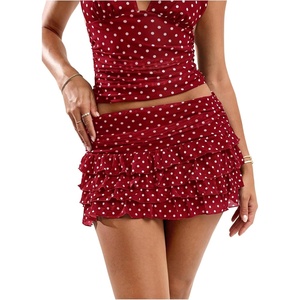 image:imageRoseSeek Womens Polka Dots Ruffle Tiered Layered Skirts Low Rise Ruched Y2K A Line Mini SkirtBurgundy