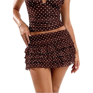 image:imageRoseSeek Womens Polka Dots Ruffle Tiered Layered Skirts Low Rise Ruched Y2K A Line Mini SkirtCoffee Brown
