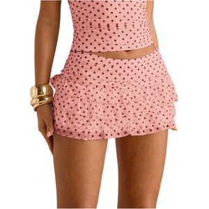image:imageRoseSeek Womens Polka Dots Ruffle Tiered Layered Skirts Low Rise Ruched Y2K A Line Mini SkirtCoral Pink