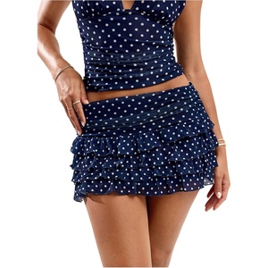 image:imageRoseSeek Womens Polka Dots Ruffle Tiered Layered Skirts Low Rise Ruched Y2K A Line Mini SkirtDeep Blue