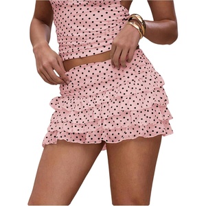 image:imageRoseSeek Womens Polka Dots Ruffle Tiered Layered Skirts Low Rise Ruched Y2K A Line Mini SkirtPink