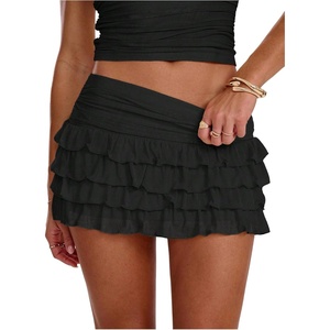 image:imageRoseSeek Womens Polka Dots Ruffle Tiered Layered Skirts Low Rise Ruched Y2K A Line Mini SkirtPure Black