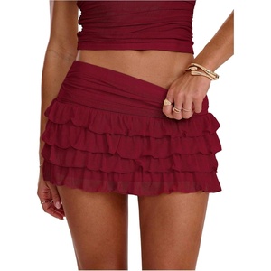 image:imageRoseSeek Womens Polka Dots Ruffle Tiered Layered Skirts Low Rise Ruched Y2K A Line Mini SkirtPure Burgundy