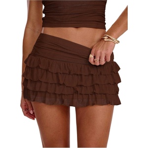 image:imageRoseSeek Womens Polka Dots Ruffle Tiered Layered Skirts Low Rise Ruched Y2K A Line Mini SkirtPure Coffee Brown