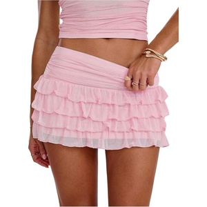 image:imageRoseSeek Womens Polka Dots Ruffle Tiered Layered Skirts Low Rise Ruched Y2K A Line Mini SkirtPure Coral Pink